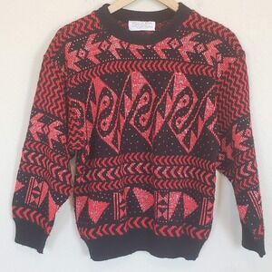 Glamour Knit Pullover Crew Sweater‎ Red and Black Vintage Women's Small Casual